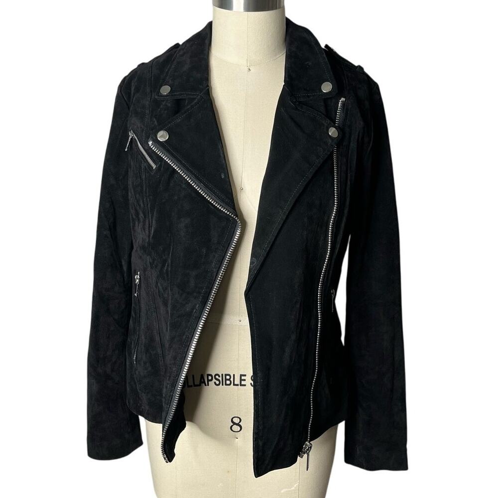 Bagatelle Black Suede Moto Biker Jacket Size 12 (Fits like a US 8) Rocker